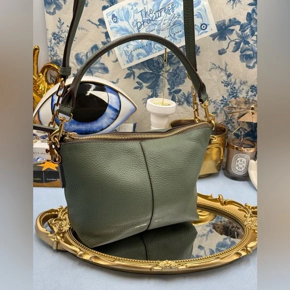 🆕 OROTON 🧿 NWOT Lily Zip Top Leather Crossbody, Olive - Picture 3 of 16